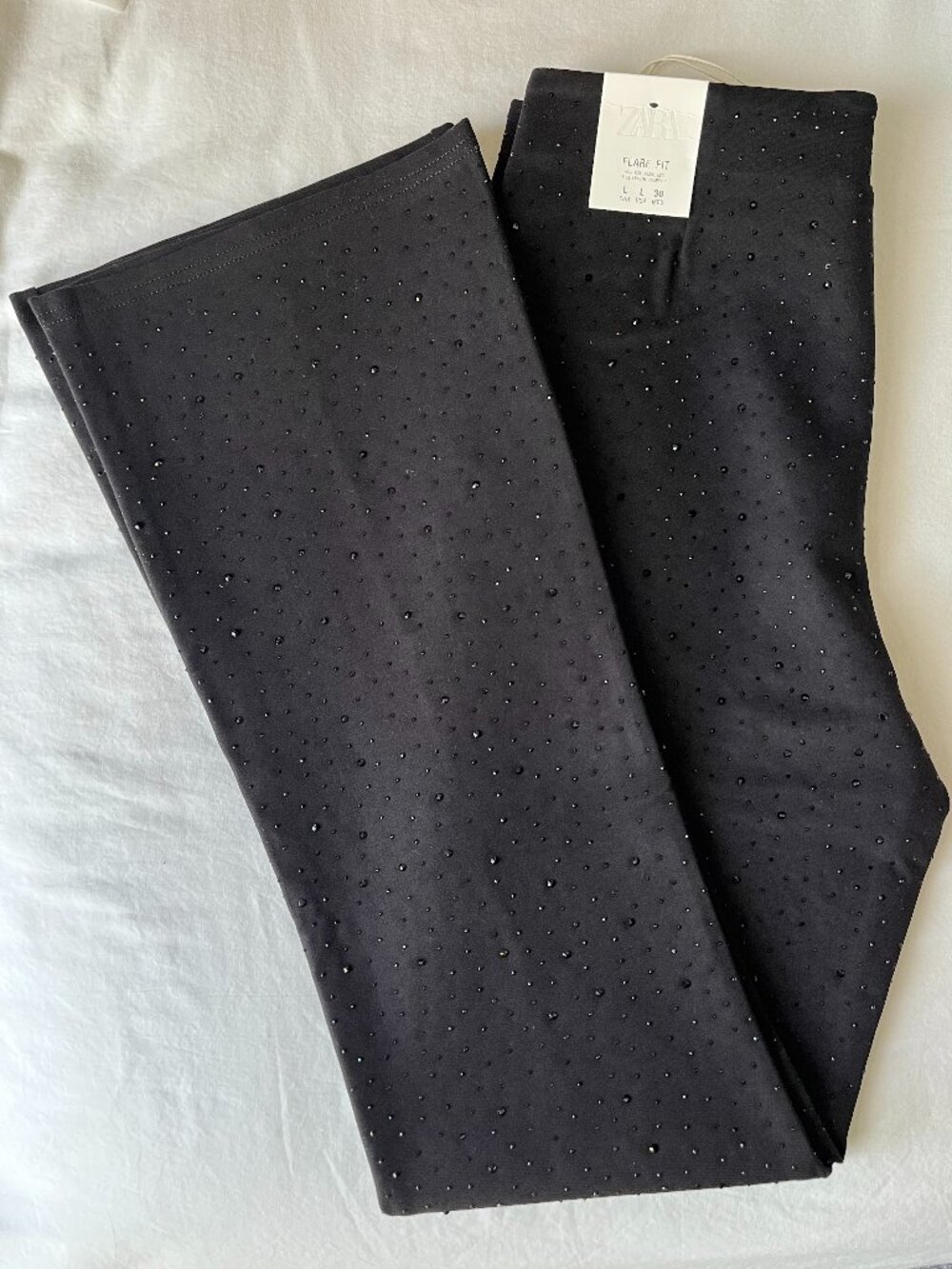 Zara Luxe Rhinestone Embellished Sparkly Flare Leggings NWT
